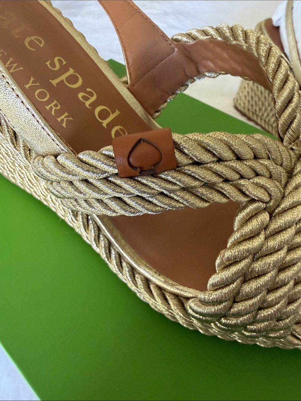 Kate Spade Tahiti Woven Metallic Pale Gold Wedge Sandals - Women's - Picture 11 of 13